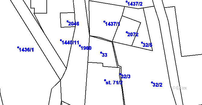 Parcela st. 33 v KÚ Louky nad Dřevnicí, Katastrální mapa