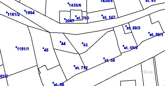 Parcela st. 43 v KÚ Louky nad Dřevnicí, Katastrální mapa