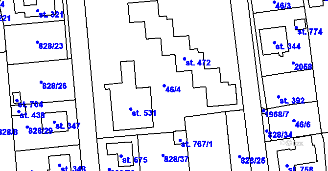 Parcela st. 46/4 v KÚ Louky nad Dřevnicí, Katastrální mapa