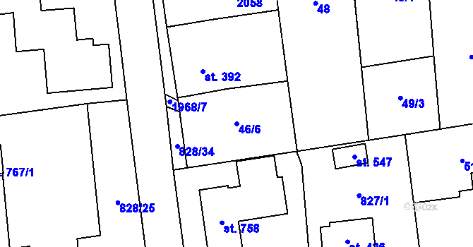 Parcela st. 46/6 v KÚ Louky nad Dřevnicí, Katastrální mapa