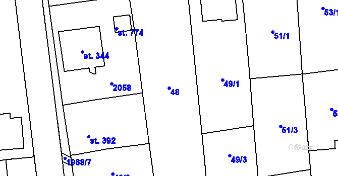 Parcela st. 48 v KÚ Louky nad Dřevnicí, Katastrální mapa