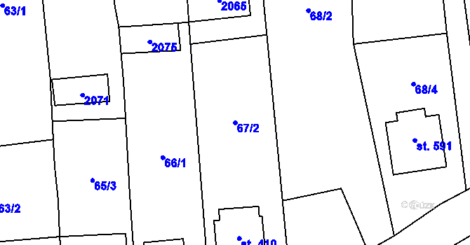 Parcela st. 67/2 v KÚ Louky nad Dřevnicí, Katastrální mapa