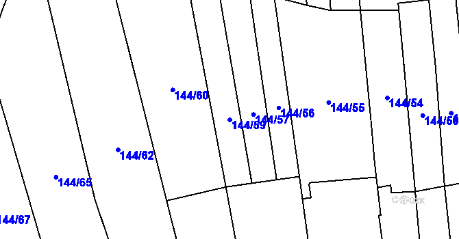 Parcela st. 144/59 v KÚ Louky nad Dřevnicí, Katastrální mapa