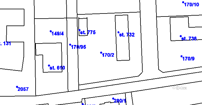 Parcela st. 170/2 v KÚ Louky nad Dřevnicí, Katastrální mapa