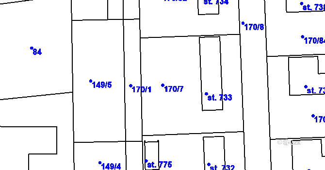 Parcela st. 170/7 v KÚ Louky nad Dřevnicí, Katastrální mapa