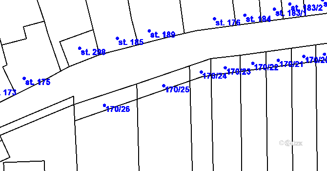Parcela st. 170/25 v KÚ Louky nad Dřevnicí, Katastrální mapa