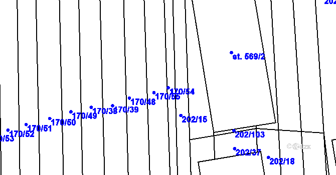 Parcela st. 170/54 v KÚ Louky nad Dřevnicí, Katastrální mapa