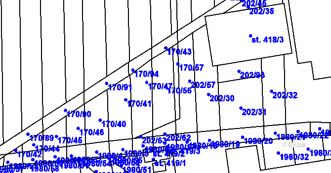 Parcela st. 170/56 v KÚ Louky nad Dřevnicí, Katastrální mapa