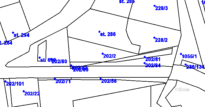 Parcela st. 202/2 v KÚ Louky nad Dřevnicí, Katastrální mapa
