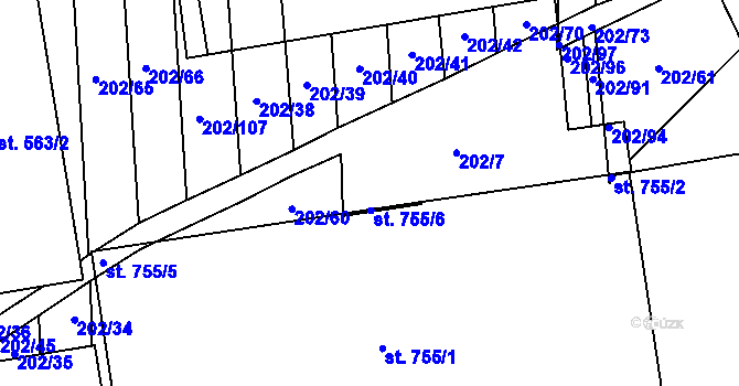Parcela st. 202/7 v KÚ Louky nad Dřevnicí, Katastrální mapa