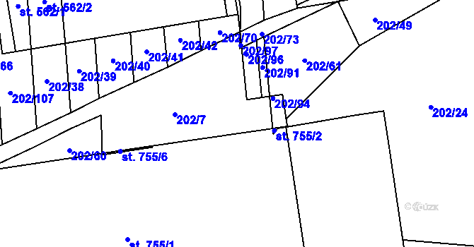 Parcela st. 202/10 v KÚ Louky nad Dřevnicí, Katastrální mapa