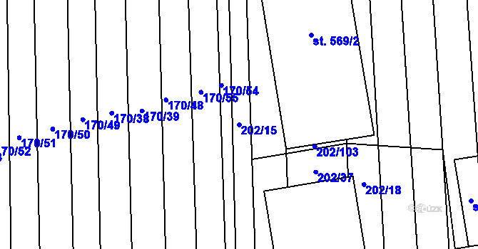 Parcela st. 202/15 v KÚ Louky nad Dřevnicí, Katastrální mapa
