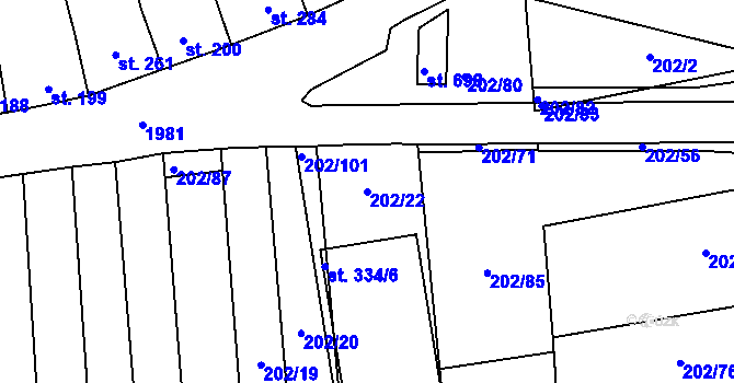 Parcela st. 202/22 v KÚ Louky nad Dřevnicí, Katastrální mapa