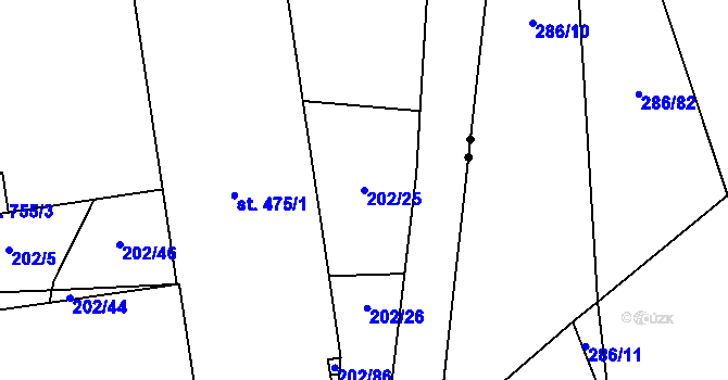 Parcela st. 202/25 v KÚ Louky nad Dřevnicí, Katastrální mapa