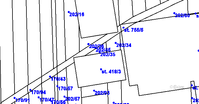 Parcela st. 202/35 v KÚ Louky nad Dřevnicí, Katastrální mapa
