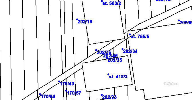 Parcela st. 202/36 v KÚ Louky nad Dřevnicí, Katastrální mapa