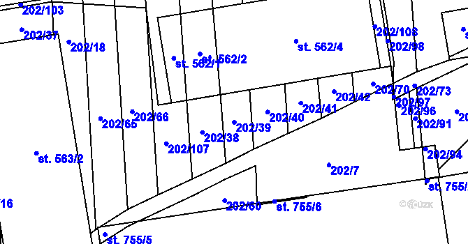 Parcela st. 202/39 v KÚ Louky nad Dřevnicí, Katastrální mapa