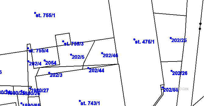 Parcela st. 202/46 v KÚ Louky nad Dřevnicí, Katastrální mapa