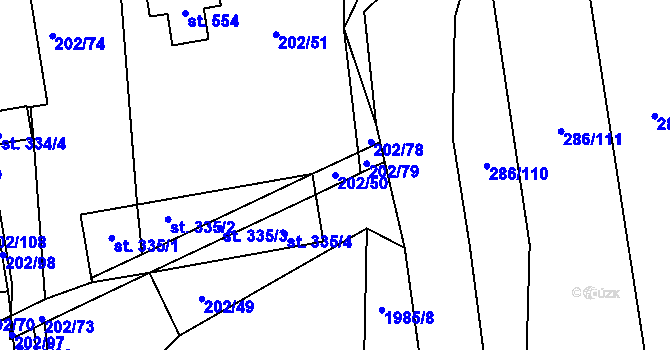 Parcela st. 202/50 v KÚ Louky nad Dřevnicí, Katastrální mapa
