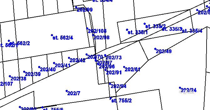 Parcela st. 202/73 v KÚ Louky nad Dřevnicí, Katastrální mapa