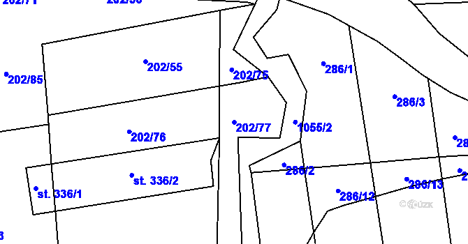 Parcela st. 202/77 v KÚ Louky nad Dřevnicí, Katastrální mapa