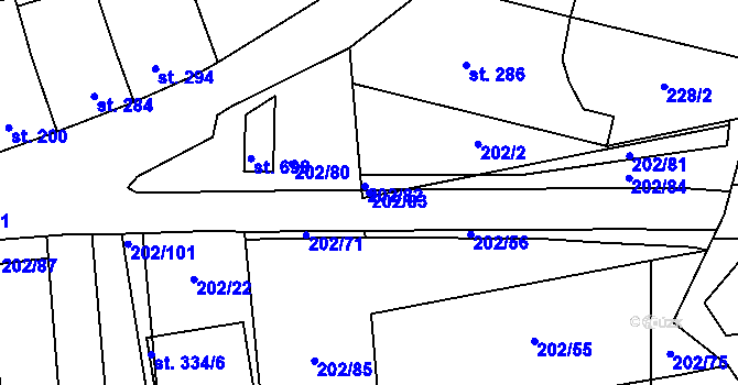 Parcela st. 202/83 v KÚ Louky nad Dřevnicí, Katastrální mapa