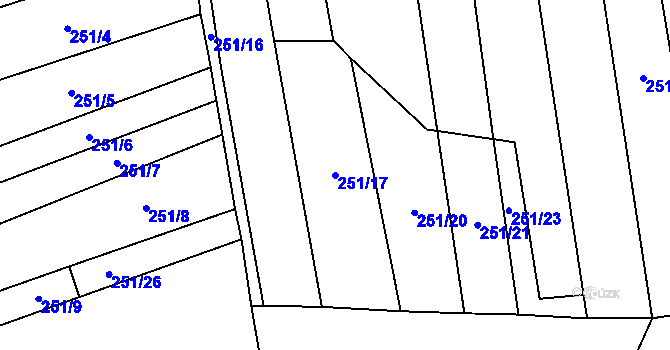 Parcela st. 251/17 v KÚ Louky nad Dřevnicí, Katastrální mapa