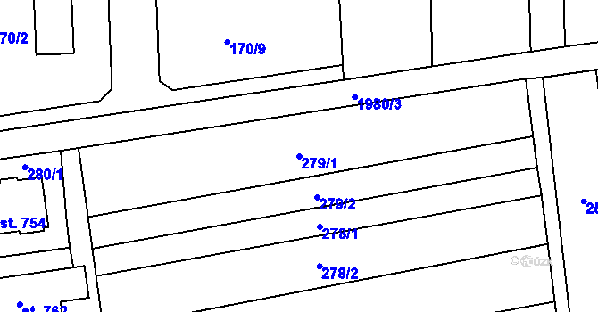 Parcela st. 279/1 v KÚ Louky nad Dřevnicí, Katastrální mapa