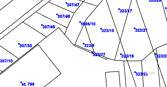Parcela st. 323/9 v KÚ Louky nad Dřevnicí, Katastrální mapa