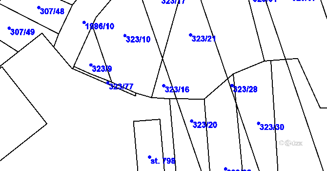 Parcela st. 323/16 v KÚ Louky nad Dřevnicí, Katastrální mapa