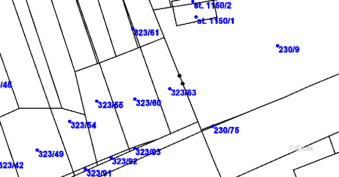 Parcela st. 323/63 v KÚ Louky nad Dřevnicí, Katastrální mapa