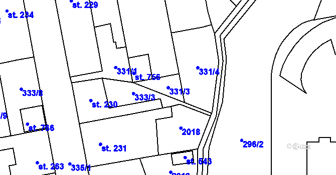 Parcela st. 331/3 v KÚ Louky nad Dřevnicí, Katastrální mapa