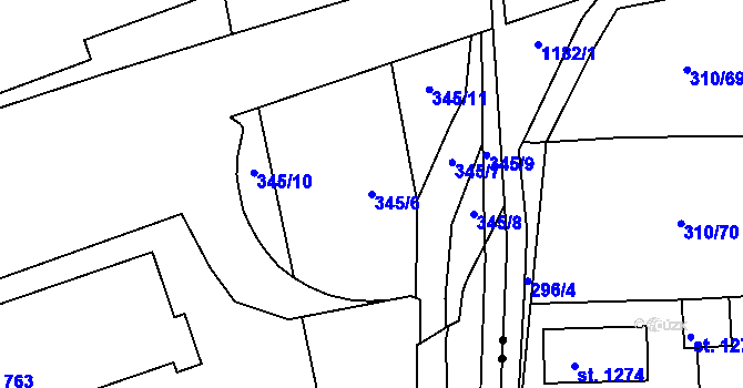 Parcela st. 345/6 v KÚ Louky nad Dřevnicí, Katastrální mapa