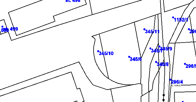 Parcela st. 345/10 v KÚ Louky nad Dřevnicí, Katastrální mapa