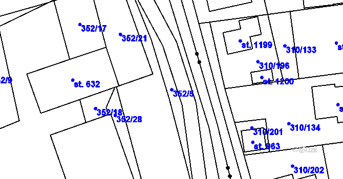 Parcela st. 352/5 v KÚ Louky nad Dřevnicí, Katastrální mapa