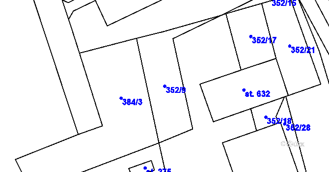 Parcela st. 352/9 v KÚ Louky nad Dřevnicí, Katastrální mapa