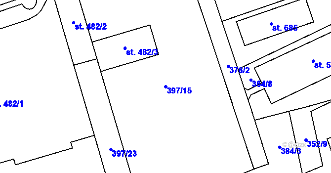 Parcela st. 397/15 v KÚ Louky nad Dřevnicí, Katastrální mapa