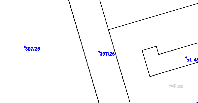 Parcela st. 397/25 v KÚ Louky nad Dřevnicí, Katastrální mapa