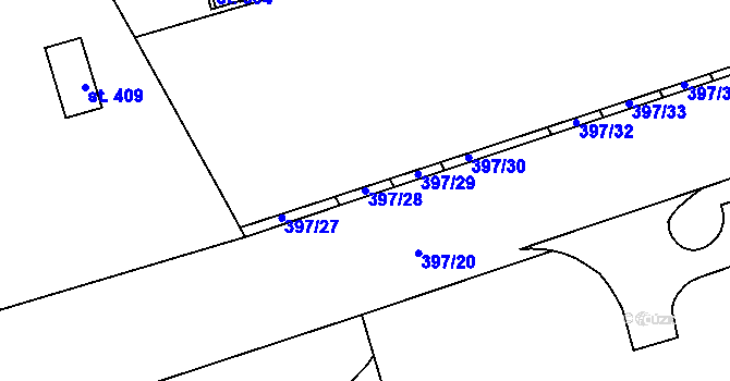 Parcela st. 397/28 v KÚ Louky nad Dřevnicí, Katastrální mapa