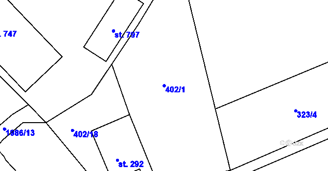 Parcela st. 402/1 v KÚ Louky nad Dřevnicí, Katastrální mapa
