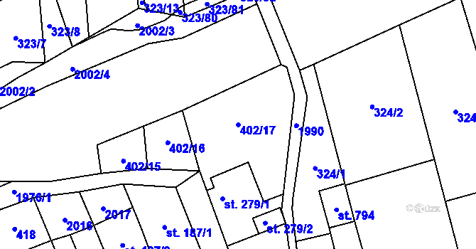 Parcela st. 402/17 v KÚ Louky nad Dřevnicí, Katastrální mapa