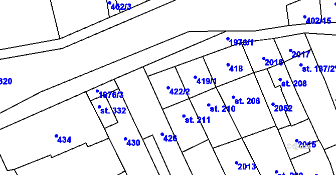 Parcela st. 422/2 v KÚ Louky nad Dřevnicí, Katastrální mapa