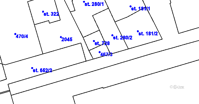 Parcela st. 467/3 v KÚ Louky nad Dřevnicí, Katastrální mapa