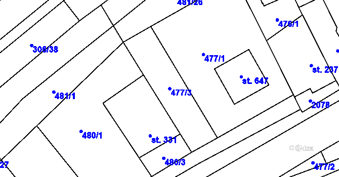 Parcela st. 477/3 v KÚ Louky nad Dřevnicí, Katastrální mapa