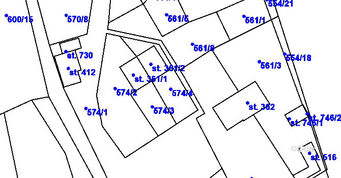 Parcela st. 574/4 v KÚ Louky nad Dřevnicí, Katastrální mapa