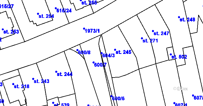 Parcela st. 604/3 v KÚ Louky nad Dřevnicí, Katastrální mapa