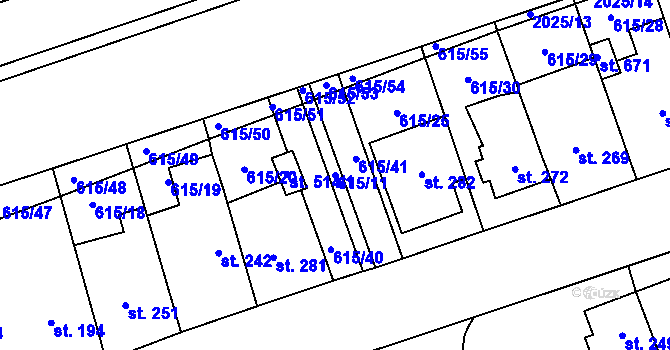 Parcela st. 615/11 v KÚ Louky nad Dřevnicí, Katastrální mapa