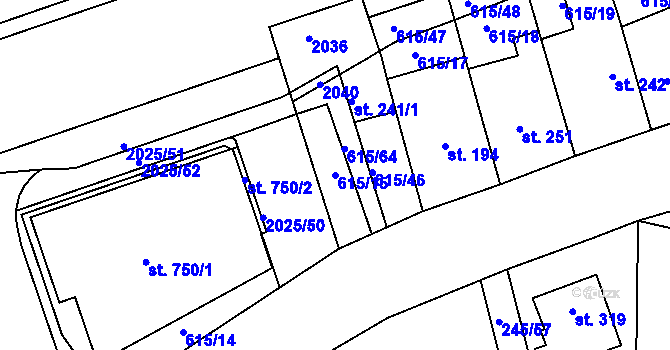 Parcela st. 615/15 v KÚ Louky nad Dřevnicí, Katastrální mapa