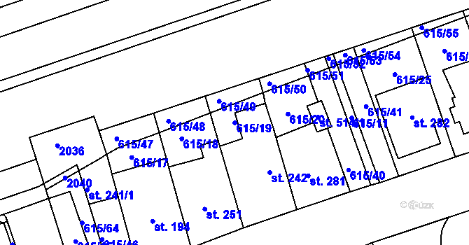 Parcela st. 615/19 v KÚ Louky nad Dřevnicí, Katastrální mapa