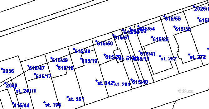 Parcela st. 615/20 v KÚ Louky nad Dřevnicí, Katastrální mapa